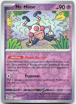 Mr. Mime 122/165 Rare 151 Pokemon Reverse Holo Near Mint - Image 1