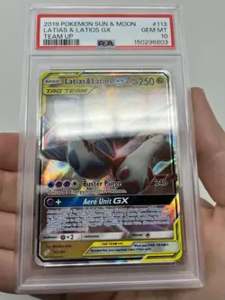 POKEMON LATIAS & LATIOS GX #113 PSA 10 GEM MINT SUN & MOON TEAM UP 2019 - Image 4