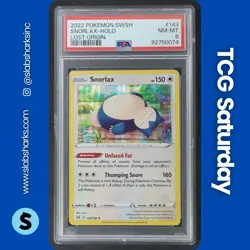 2022 POKEMON SWORD & SHIELD LOST ORIGIN #143/196 SNORLAX HOLO PSA 8 - Image 1
