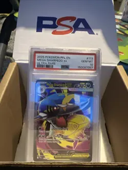 2025 POKEMON PFL EN-PHANTASMAL FLAMES #113 MEGA SHARPEDO ex ULTRA RARE PSA 10 - Image 1