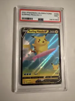 Pokemon Celebrations Surfing Pikachu V Full Art Holo #008/025 PSA 9 Card - Image 1