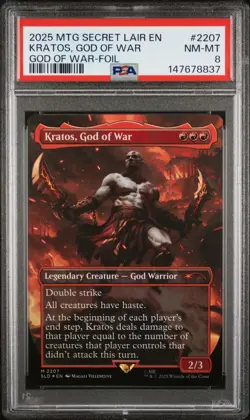 2025 MTG SECRET LAIR DROP GOD OF WAR: GREEK-FOIL #2207 KRATOS, GOD OF WAR PSA 8 - Image 1