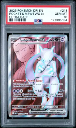 2025 POKEMON DRI EN-DESTINED RIVALS ULTRA RARE TEAM ROCKET'S MEWTWO EX PSA 10 - Image 1