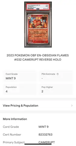 PSA 9 Camerupt Obsidian Flames Reverse Holo 032/197 Scarlet & Violet Pokemon TCG - Image 3