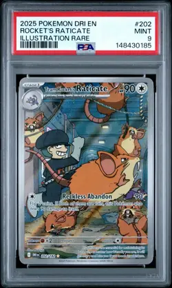 Pokemon PSA 9 Team Rocket's Raticate 202/182 Destined Rivals Illustration Rare - Image 1