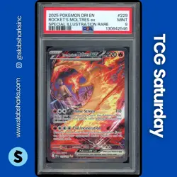 2025 POKEMON DESTINED RIVALS #229/182 TEAM ROCKET'S MOLTRES EX SIR PSA 9 - Image 1
