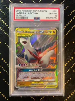 2019 Pokemon Sun & Moon Team Up Tag Team Latias & Latios GX #113 PSA 10 - Image 1