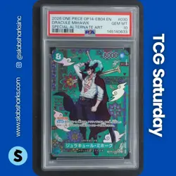 2026 ONE PIECE JP AZURE SEAS SEVEN #OP12-030 DRACULE MIHAWK SP ALT ART PSA 10 - Image 1