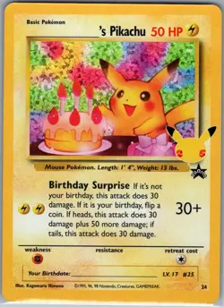 Birthday Pikachu 24 Celebrations: Classic Collection - Pokemon Card - NM - Image 1