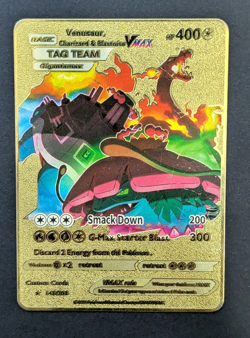 Charizard and Blastoise VMax Pokemon Gold Metal Card-Tag Team-Custom Card-400 HP - Image 1