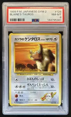 1999 Pokemon Challenge Darkness JP Blaine's Tauros Japanese Gym 2 #128 PSA 8 - Image 1