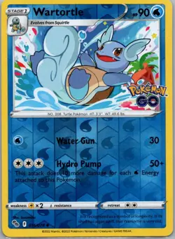 Wartortle 016/078 Uncommon Pokemon GO Pokemon Reverse Holo Near Mint - Image 1