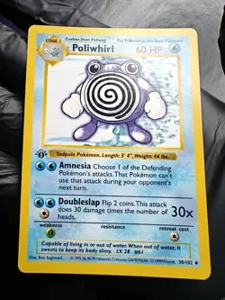 Poliwhirl – 1st Edition Shadowless – LP – Vintage WotC Pokemon TCG 38/102 - Image 1