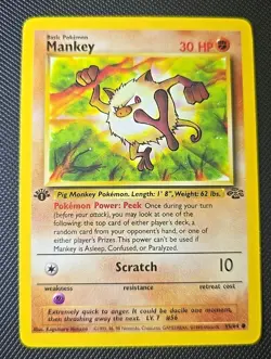 Pokemon TCG Mankey Jungle Card 1st Edition, Regular Common, #55/64 - Image 1
