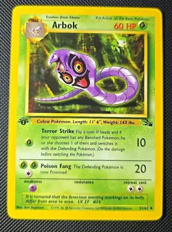 Pokemon TCG Arbok Card 31/62 Fossil, Regular 1st Edition, Uncommon - Image 1