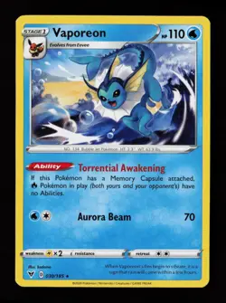Vaporeon 030/185 Rare SWSH04: Vivid Voltage Pokemon Card - Image 1