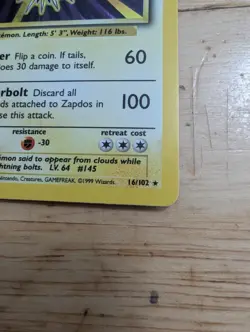 VTG 1999 Pokemon Zapdos Base Set Holo 16/102 WOTC Rare Card - Image 5