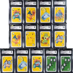 Lot of (13) 2021 Pokemon JPN Pocket Uno Playing Cards Yellow/Green CGC-Graded - Image 1