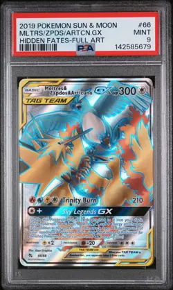 PSA 9 Pokemon Hidden Fates Moltres, Zapdos & Articuno GX 66/68 Full Art - Image 1