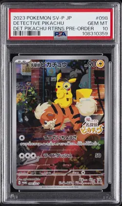2023 POKEMON JAPANESE SV-P PROMO #098 DETECTIVE PIKACHU PSA 10 - Image 1