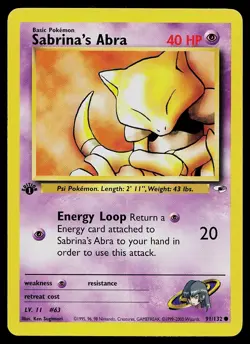 Pokemon Card - Sabrina's Abra Gym Heroes 91/132 1st Edition Common - Image 1