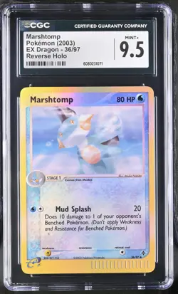 CGC 9.5 MINT+ Marshtomp 2003 EX Dragon 36/97 Reverse Holo Pokemon Card - Image 1