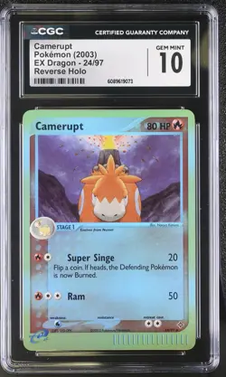 CGC 10 GEM MINT Camerupt 2003 EX Dragon 24/97 Reverse Holo Pokemon Card - Image 1