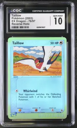 CGC 10 GEM MINT Taillow 2003 EX Dragon 76/97 Reverse Holo Pokemon Card - Image 1