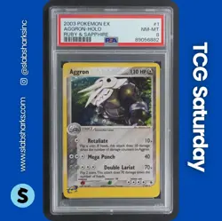 2003 POKEMON EX RUBY & SAPPHIRE #1/109 AGGRON HOLO RARE PSA 8 - Image 1