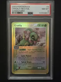 2003 POKEMON EX SANDSTORM #3 CRADILY-REVERSE FOIL PSA 8 - Image 1