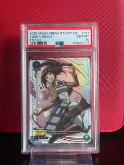 Union Arena TCG Sasha Braus 1 star Alt Art Holo PSA 10 Gem Mint Attack on Titan - Image 1