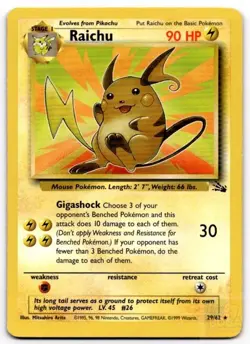Raichu 29/62 Rare Fossil Pokemon Unlimited Moderately Played - Image 1