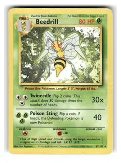 Beedrill 17/102 Rare Base Set Unlimited Pokemon Moderately Played - Image 1