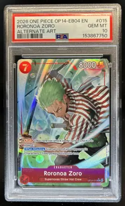 2026 One Piece Azure Sea's Seven Roronoa Zoro Rare Alt Art #OP14-015 PSA 10 - Image 1