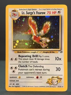 Lt. Surge’s Fearow 7/132 Holo Rare Gym Heroes Pokemon Card Unlimited NM - Image 1