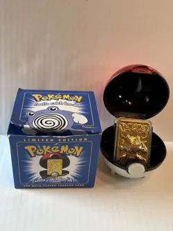 1999 Pokemon Poliwhirl Limited Edition 23k Gold Plt Trading Card Pokeball Blue - Image 2