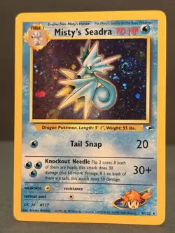 Misty’s Seadra 9/132 Holo Rare Gym Heroes Pokemon Card Unlimited LP - SWIRL - Image 1