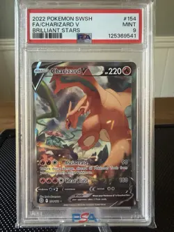 Pokemon Charizard v Brilliant Stars SWSH Full Art 154/172 PSA 9 Mint - Image 1