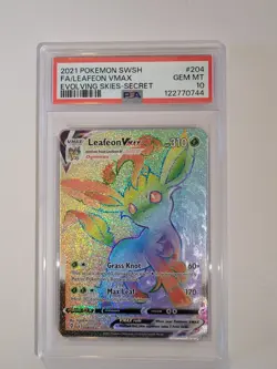 PSA 10 Leafeon VMAX 204/203 Evolving Skies Rainbow Pokemon Secret Rare Gem Mint - Image 1