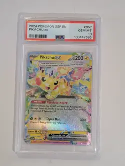 PIKACHU EX PSA 10 2024 POKEMON SURGING SPARKS #057/191 SSP EN GEM MINT 1685 - Image 1