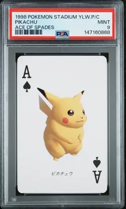 1998 POKEMON STADIUM YELLOW VERSION PLAYING CARDS ACE OF SPADES PIKACHU PSA 9 - Image 1