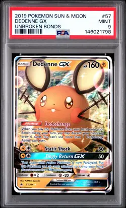 2019 POKEMON SUN & MOON UNBROKEN BONDS #57 DEDENNE GX PSA 9 - Image 1