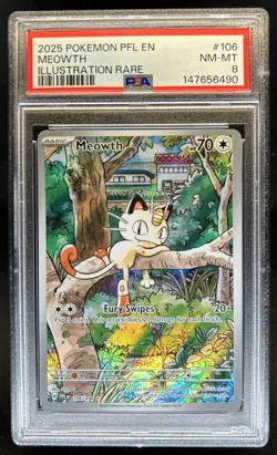 2025 Pokemon Phantasmal Flames Meowth Illustration Rare #106/094 PSA 8 - Image 1