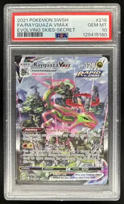 2021 Pokemon SWSH Evolving Skies Rayquaza VMAX #218/203 PSA 10 GEM MINT - Image 1