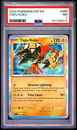 2024 POKEMON SSP EN-SURGING SPARKS #065 TAPU KOKO PSA 7 - Image 1