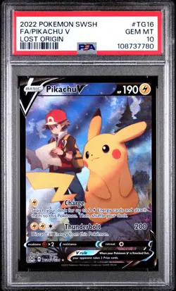 2022 POKEMON SWORD & SHIELD LOST ORIGIN #TG16 FULL ART/PIKACHU V PSA 10 - Image 1