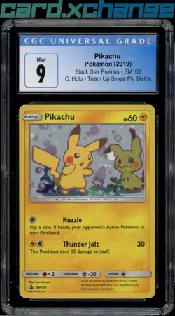2019 Pokemon BSP SM162 Pikachu Holo Team Up Blister CGC 9 Mint - Image 1