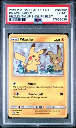 POKEMON TEAM UP SM BLACK STAR PROMO PIKACHU #SM162 HOLO PSA 6 EX #117652638 - Image 1