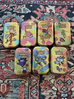 EMPTY Pokemon 151 Mini Tin Set of 7 w/ Energy Coins & Art Cards - NO PACKS - Image 1