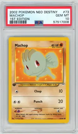 2002 POKEMON NEO DESTINY #73 MACHOP 1ST EDITION PSA 10 GEM MINT - Image 1